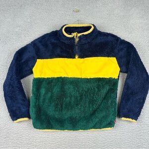Levis Fleece Sherpa Jacket Boys 5 Small Blue Green 1/4 Zip Pullover Preppy Fuzzy